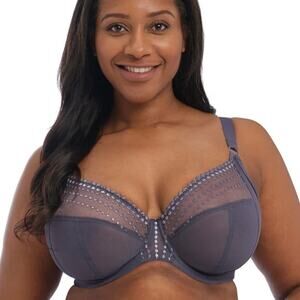 ELOMI Matilda Underwire Plunge Sheer Mesh Bra in Storm Purple-Gray Size 34O